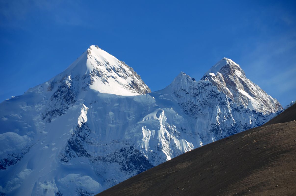 19 Gasherbrum II and Gasherbrum III North Faces Close Up late Afternoon From Gasherbrum North Base Camp 4294m in China 